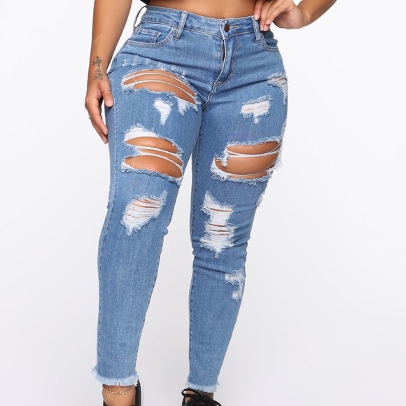 Fashion Nova Denim - Distressed Skinny Jeans Blue Denim
